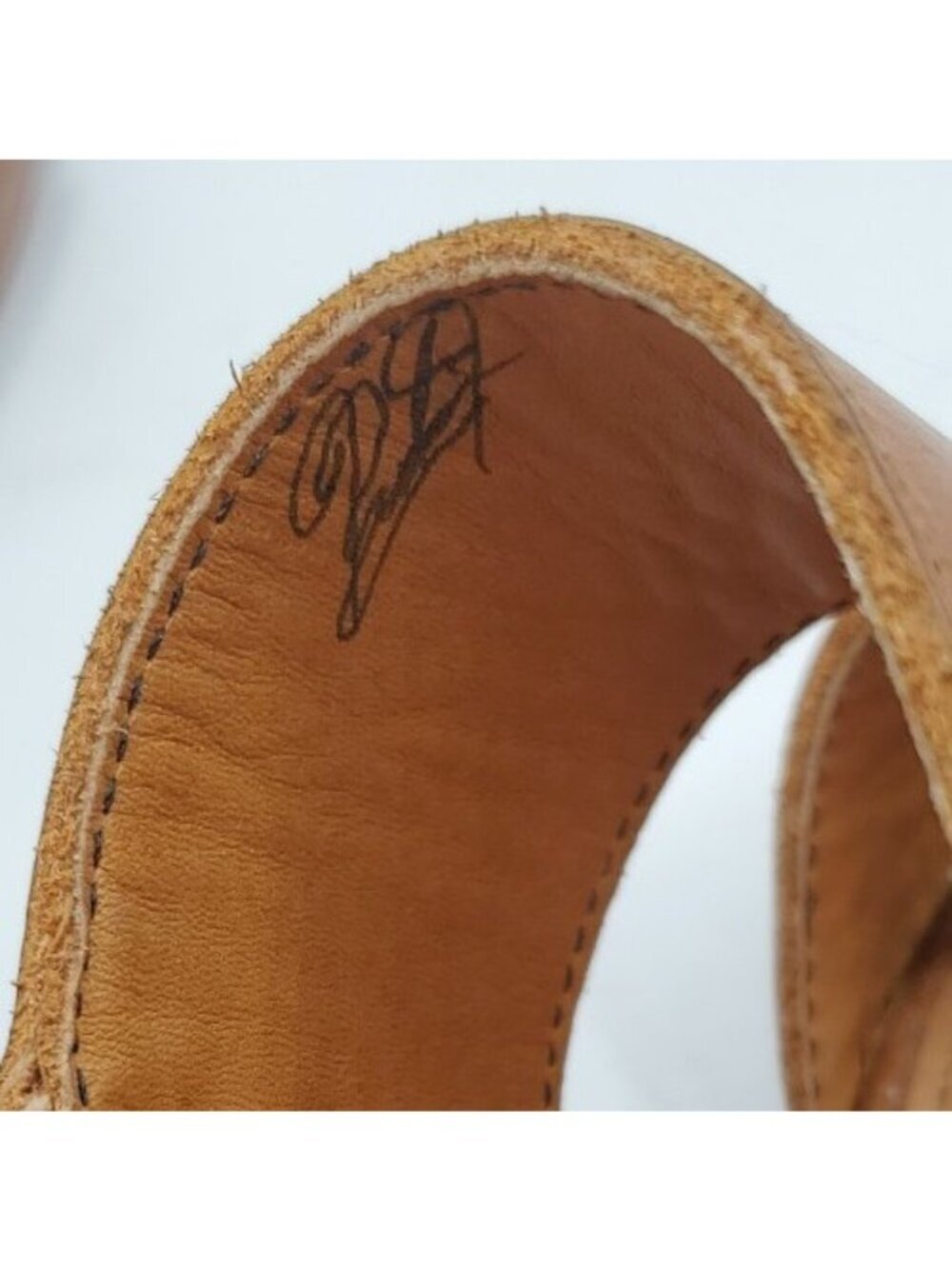 Adelante The Serena Sandal Sz 8C Tan Square Toe Heel Handmade Leather Shoes - Picture 11 of 14